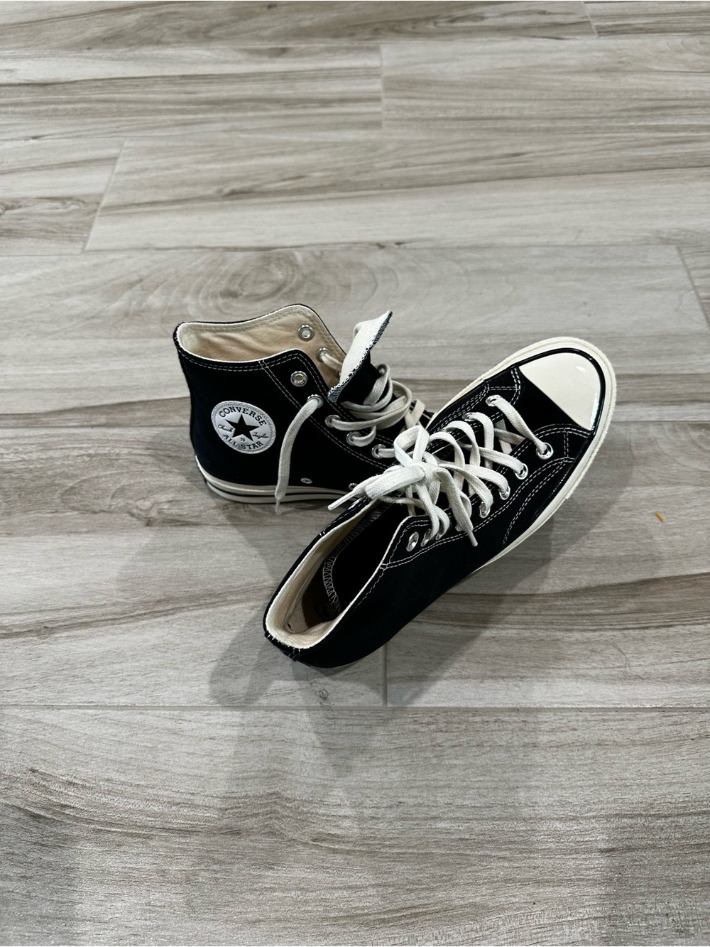 Converse Chuck Taylor Classic Black High-Top Canvas Sneakers, White Toe Size 8 - Picture 3 of 5